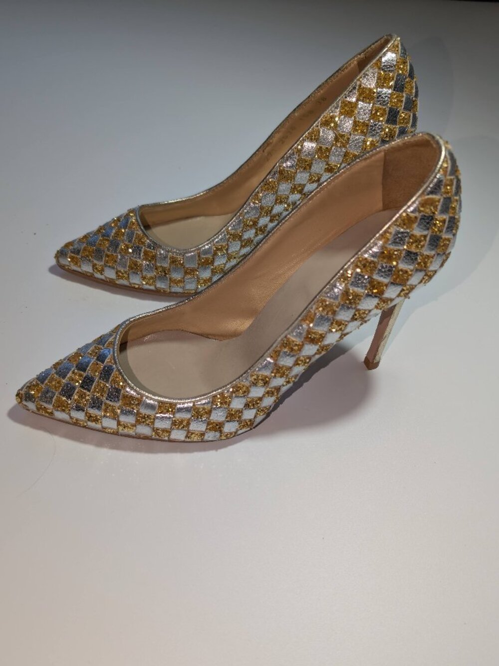 Gold & Silver Handwoven Women Leather Women Size 6 Chic Pumps
